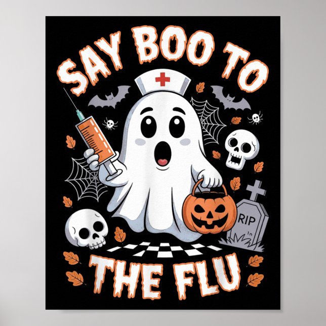 Poster Retro Nurse Ghost Halloween Vaccine Dit Boo À (Devant)