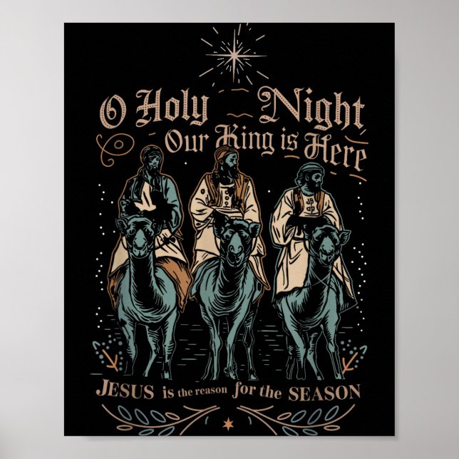 Poster Retro O Holy Night Our King Is Here Christian Reli (Devant)