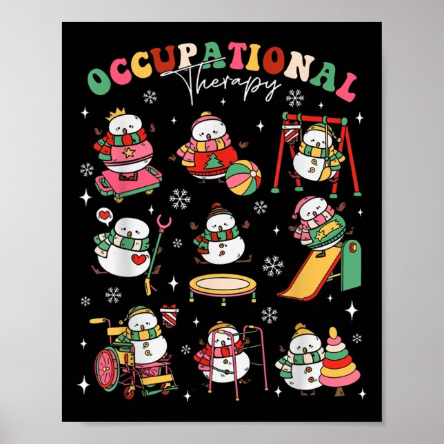 Poster Retro Occupational Therapy Christmas Snowman Ot Ot (Devant)