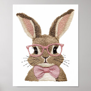 Poster Retro Pâques Faux Broderie Bunny de mignons cadeau