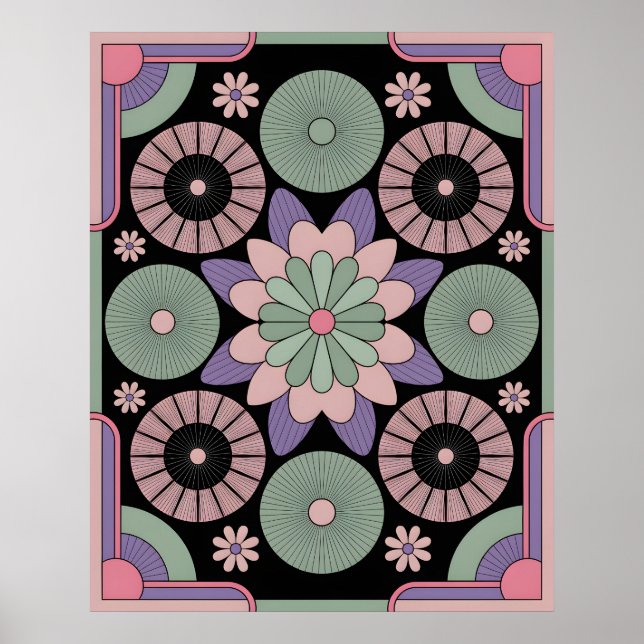 Poster Retro Pastel Floral Mandala Symmetry (Devant)