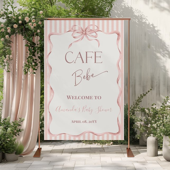 Poster Retro Pink Cafe Bebe Coffee Baby Shower Welcome (Créateur téléchargé)