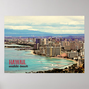 Poster Rétro plage de peinture d'Hawaï Waikiki