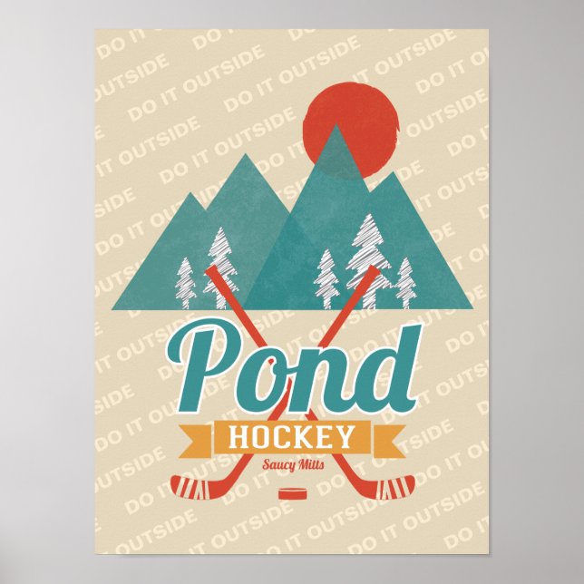 Poster Retro Pond Hockey le faire dehors (Devant)