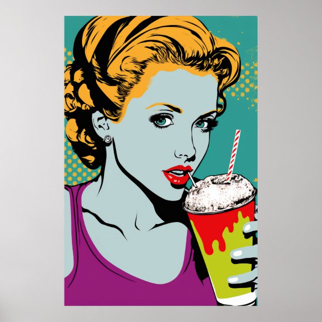 Poster Retro Pop Art Milkshake Girl (Devant)