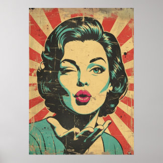 Poster Retro Pop Art: Wink & Kiss