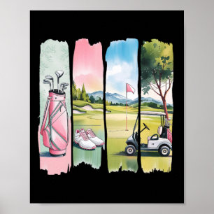 Poster Retro Preppy Golf Golfeuses Filles Enfants