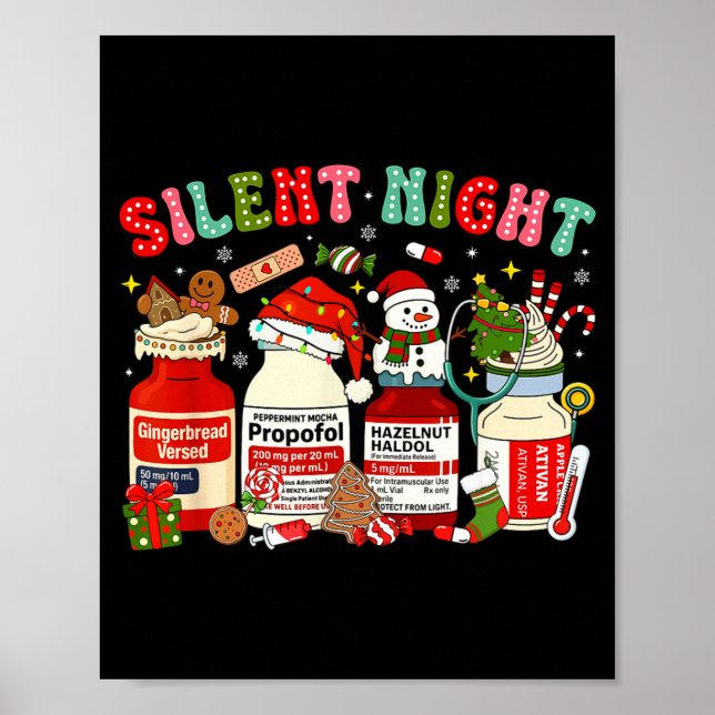Poster Retro Profol Silent Night Icu Nurses Funny Merry C (Devant)