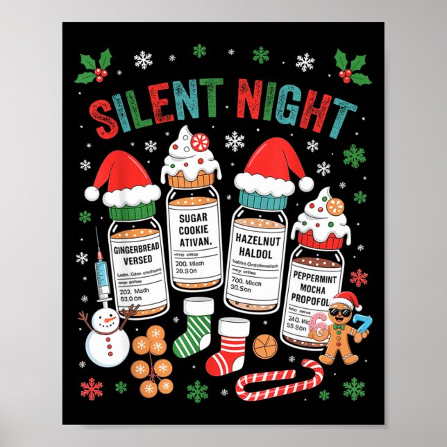 Poster Retro Profol Silent Night Icu Nurses Funny Merry C (Devant)