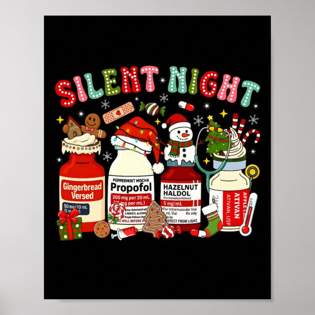Poster Retro Profol Silent Night Icu Nurses Funny Merry C (Devant)