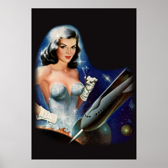 Poster Retro Pulp Science Fiction Femme dans l'espace ext (Devant)