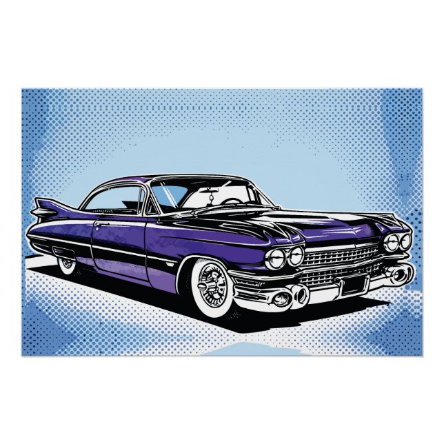 Poster Retro Purple Classic Car Side Pop Art (Devant)