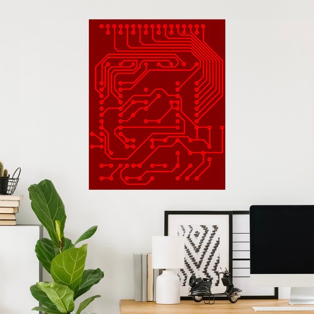 Poster Retro Red Circuit Board Tech Pattern (Créateur téléchargé)