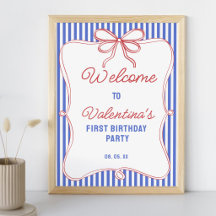 Retro Red White & Blue Classy Stripes Bows Welcome