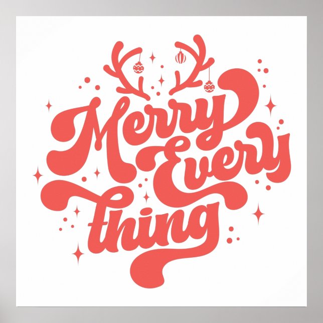 Poster Retro Red White Merry tout Joyeux Noël (Devant)