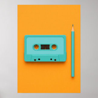 Poster Retro Rewind: Pop Art Cassette Tape with Pencil