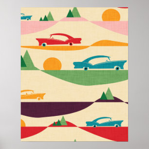 POSTER RETRO ROAD TRIP BEIGE