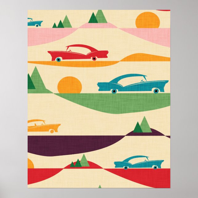 POSTER RETRO ROAD TRIP BEIGE (Devant)