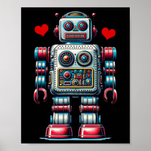 Poster Rétro Robot Cœur Saint-Valentin Enfants Tout-Petit
