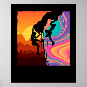 Poster Retro Rock Climbing Bouldering Wall