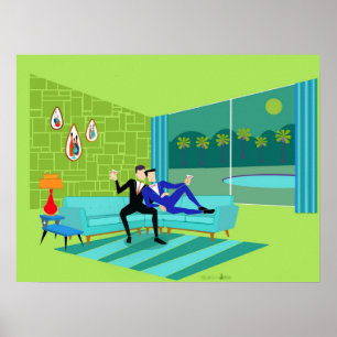 Poster Retro Romantic Gay Couple 