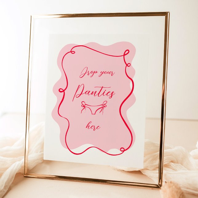 Poster Retro rose et rouge déposer vos culottes bachelore (Créateur téléchargé)