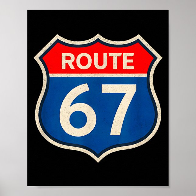 Poster Retro Route 67 Meme Six Seven Aura Energy Number 6 (Devant)