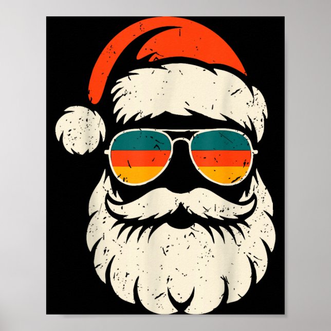 Poster Retro Santa Face Sungles Funny Christmas Family Ou (Devant)