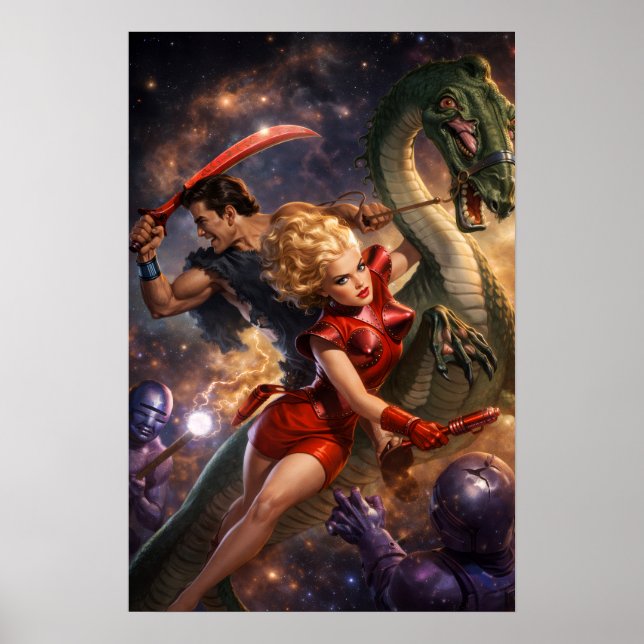 Poster Retro Sci-Fi Fantasy Space Art (Devant)