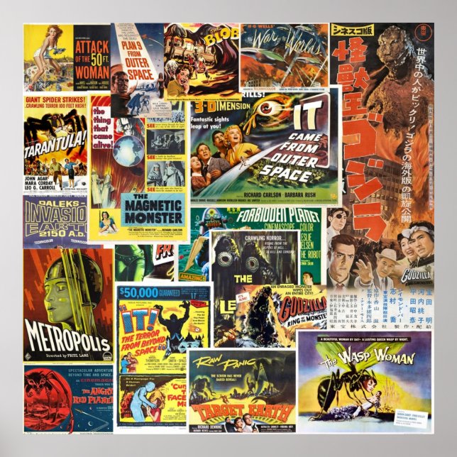 Poster Retro Sci Wi Films Collage (Devant)
