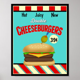 Poster Rétro signe de cheeseburger