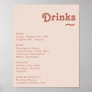 Poster Rétro simple Blush Rose Mariage Boissons Menu Si