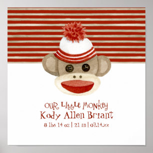 Poster Retro Sock Monkey w Stocking Casquette Baby Boy Ca