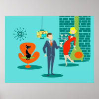 Poster Retro Space Age Cartographie Couple