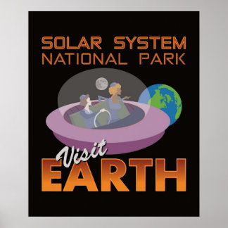 Poster Retro Spacship Flying Saucer Funny Space Travel V