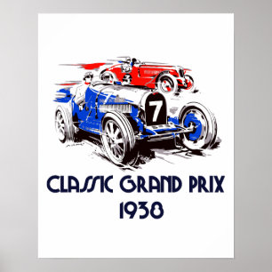 Poster Retro style classic cars Grand Prix