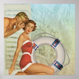 Poster Rétro style de cru de Pin- de plage