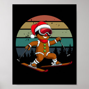 Poster Retro Sun Gingerbread Man Skiant Chapeau de Noël X