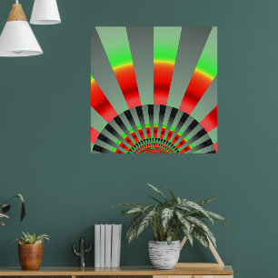Poster Retro Sun Rays Burset Coucher de soleil rouge jaun