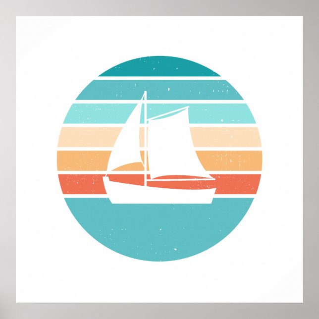 Poster Retro Sunset Effet Perdu + Voilier (Devant)