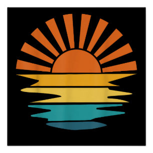 Poster Retro Sunset Rays Wavy Vintage Retro Sunshine Sun