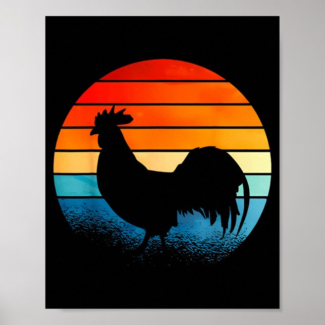 Poster Retro Sunset Rooster Chicken Lover  (Devant)