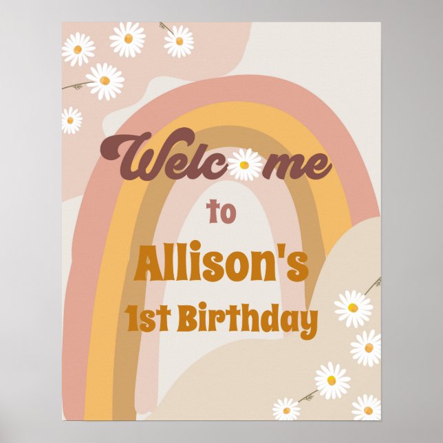 Poster Retro Super Bienvenue Hippie Daisy Fille Anniversa (Devant)