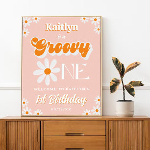 Poster Retro Super One Girls 1er anniversaire Bienvenue