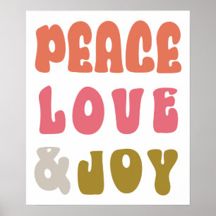 Poster Retro Super Peace Love Joie Typographie Holiday