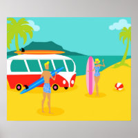 Poster Retro Surfer Couple