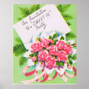 Poster Retro Sweet 16 Invitation