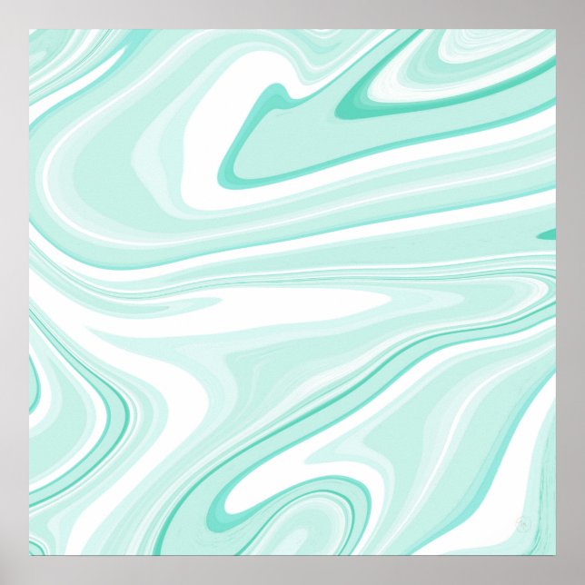 Poster Retro Swirl Liquide Aqua Peinture Verte Esthétique (Devant)