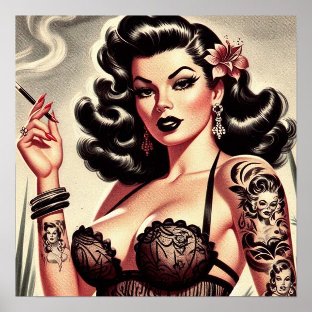 Poster Retro Tatto Goth Girl (Devant)