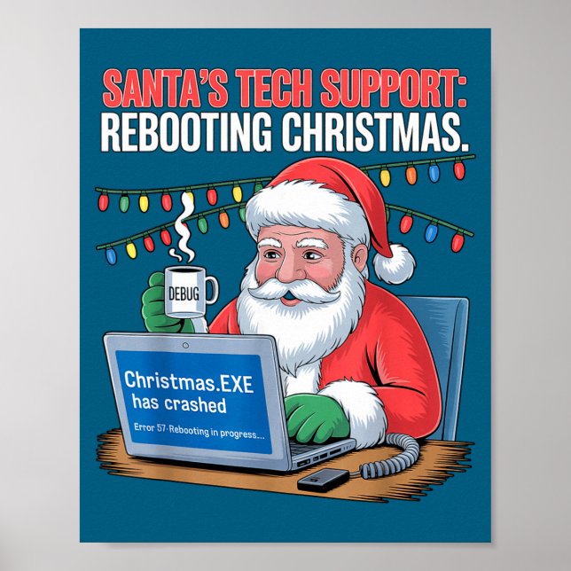 Poster Retro Tech Support s Santa Rebooting (Devant)